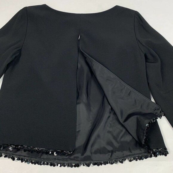 Ann Taylor Black Classic Beaded Hem Back Zipper 3/4 Sleeve Top Blouse Women’s 4 - Picture 5 of 12